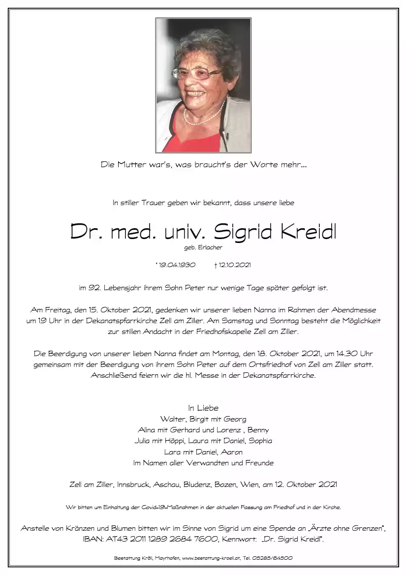 Parte von Dr. med. univ. Sigrid Kreidl